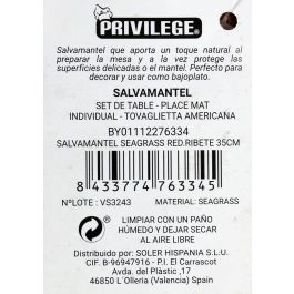 Salvamantel Seagrass Red, Ribete 35 cm - Privilege (36 Unidades) Salvamantel Seagrass Red, Ribete 35 cm - Privilege (36 Unidades)