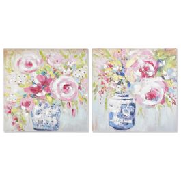 DKD Home Decor Cuadro Tradicional Rosa Azul Lienzo Pino Pintado a Mano Florero 80 x 80 cm (2 Unidades) Precio: 45.60006. SKU: S3028261