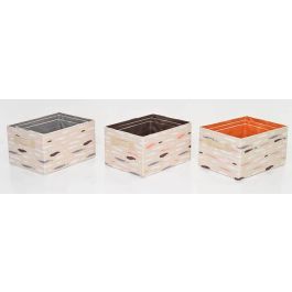 DKD Home Decor Cesta Basicos Set de 3 Gris Burdeos Poliester 24 x 18 x 32 cm