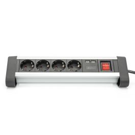 Digitus 4-Fach Steckdosenleiste mit 2xUSB-A und Schalter Schwarz/Silver