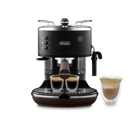 Delonghi ECOV 310.BK Cafetera Espresso Classic Icona Vintage - Negro Mate / Chocolate - 1100W, 15 Bares, Depósito 1.4L