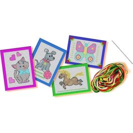 Ses Creative SU CREATIVO Kit Aprendo a Bordar - Gato, Mariposa, Caballo, Perro - Tarjetas Preimpresas Perforadas para Niños +3 años