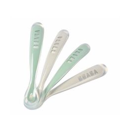 Juego de 4 cucharas de silicona para primera edad, color gris terciopelo y verde salvia Juego de 4 cucharas de silicona para primera edad, color gris terciopelo y verde salvia