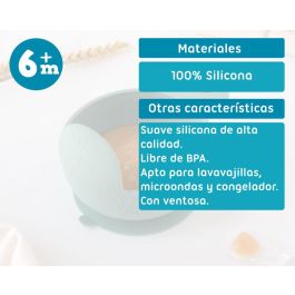 KioKids Cuenco Antideslizante de Silicona Caracol Verde Salvia con Ventosa para Bebés +6 Meses, Apto Lavavajillas y Microondas