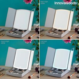 Espejo LED Plegable con Organizador de Maquillaje 3 en 1 Panomir InnovaGoods Blanco (Reacondicionado A)
