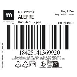 La Mediterranea Mug Alerre 320 ml (Ø 8 cm x 10.5 cm) de Cerámica para Café (24 Unidades)