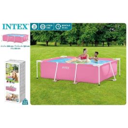 Iscina Piscina Desmontable Rectangular Small Frame Familiar Rosa 220x150x60 cm Capacidad 1662 Litros