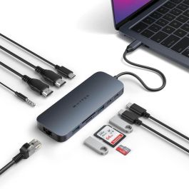 HYPER HD4006GL Hub USB-C 10Gbps con HDMI 4K 60Hz, Gigabit Ethernet, Lector SD/MicroSD, USB-A, Jack 3.5mm Azul/Gris