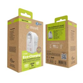 muvit for change enchufe 2 Tipo C 20W + 1 USB blanco