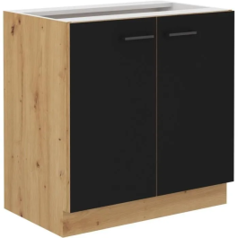 Cuisinier Mueble Bajo MODENA80D2F 80 cm 2 Puertas Batientes Roble Artesanal y Negro Mate
