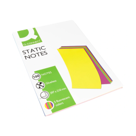 Q-connect Bloc de Notas Electrostáticas Adhesivas Quita y Pon Din A4 210x297mm 100 Hojas Colores Fluorescentes