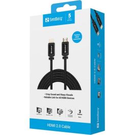 Sandberg Cable HDMI 2.0 19M-19M, 3m, Alta Resolucion y Sonido Cristalino para TV, Consolas y Proyectores
