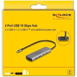 DeLOCK Hub USB 10 Gbps con 2 puertos USB-A y 2 puertos USB-C, conexión USB-C y alimentación adicional