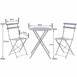 Juego de Bistro de Jardín Plegable en Acero Gris - Conjunto con Mesa (60x71 cm) y 2 Sillas (42x46x82 cm)