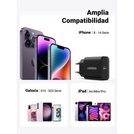 UGREEN 10191 Cargador de pared 20W USB-C con Carga Rápida para iPhone 16 15 14 13 12, iPad, Galaxy y Xiaomi