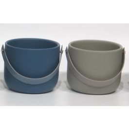 DKD Home Decor Jarrón Urban de Porcelana Azul Gris 29 x 17 x 11.5 cm (Pack de 2 Unidades)