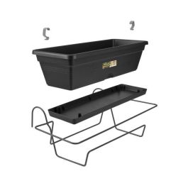 Elho Jardinera Green Basics Allin1 50 para Balcón y Exterior, Plástico 100% Reciclado, Soporte Metal, Riego Fácil, Resistente Heladas, Negra, 47.3 cm Ancho