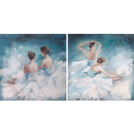 DKD Home Decor Cuadro Romantico Azul Blanco Bailarinas Lienzo Pino 100 x 100 cm (2 Unidades) Precio: 128.49999987. SKU: S3038938