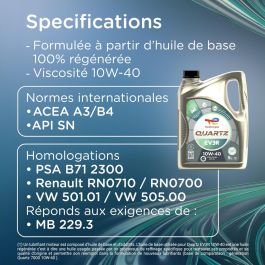 Totalenergies Quartz EV3R 10W-40 Aceite de Motor Sintético 5L