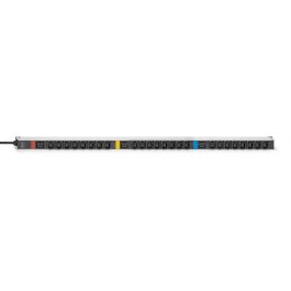 Digitus PDU IT Básica Trifásica Vertical 16A, 24x C13, 3x C19, Cable 3m IEC 60309, 0U Aluminio Negro