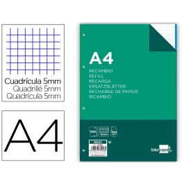 Recambio Liderpapel A4 100 Hojas 100 gr-M2 Cuadro 5 mm 4 Taladros Bandas De 5 Colores 24 unidades