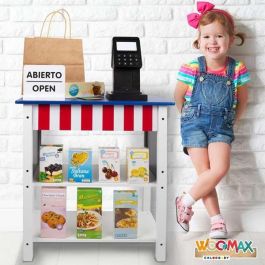 Woomax Supermercado de Madera con 25 Accesorios y Caja Registradora Eléctrica 48x30xh70 cm