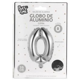 Party Time Globo Metálico Cifra 0 Plata de 35 cm para Fiestas de Aniversario y Cumpleaños, Reutilizable, Aptos para Aire o Helio