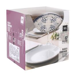 La Mediterranea Vajilla 12 Piezas Tesa Monaco Ivory Brillo - Platos Llano 26 cm, Hondo 21 cm, Postre 20 cm (2 Unidades)