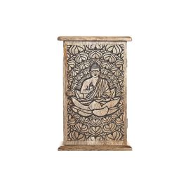 DKD Home Decor Guardallaves Oriental con Buda, Tallado Artesanal en Madera de Mango, Color Marrón Oscuro, Hecho a Mano, Medidas 28x18x7.5 cm