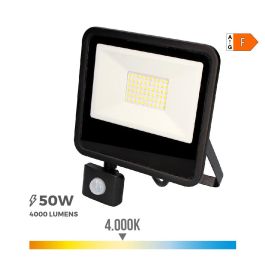 Edm Foco Proyector LED 50W 4000LM 4000K Luz Día con Sensor de Presencia, 23.8x4.5x19.2cm