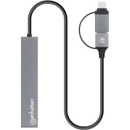 MANHATTAN 181006 Kombo-Hub USB 3.0 Type-C/Type-A 4 Puertos USB-A, 5 Gbps, Gris, Aluminio