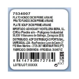 Plato Hondo Porcelana Prime Ariane 26 cm (6 Unidades)