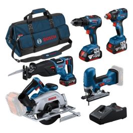 Pack 5 herramientas: GSR 18V-55 + GST 18V-125 S + GKS 18V-57-2 + GSA 18V-28 + GDX 18V-200 + 3 baterías 4.0Ah + GAL 18V-40 + bolsa L Precio: 1071.4999999. SKU: B17MFJESAT