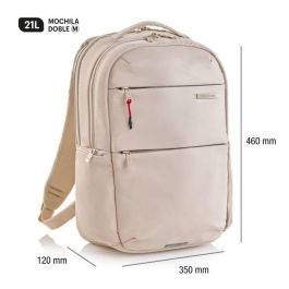 Miquelrius MR19564 Mochila Mediana Beige Bag To Work Poliéster Repelente al Agua con Compartimento para Portátil hasta 16” y Tablet