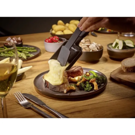 Severin RG2360 Parrilla Raclette para 4 Personas Compacta 24x24 cm Negro con Cacerolas y Espátulas