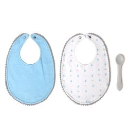 Set Azul De Dos Baberos Y Cuchara Azul Set Azul De Dos Baberos Y Cuchara Azul