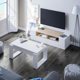 Mesa de centro elevable - Melamina blanca - L 105 x P 55 x H 45 cm NOVA Mesa de centro elevable - Melamina blanca - L 105 x P 55 x H 45 cm NOVA