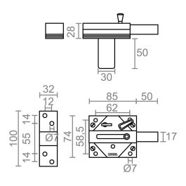Micel Cerrojo Seguridad Sobreponer CRR01 Latonado Acero 5 Llaves Placa 106x65mm