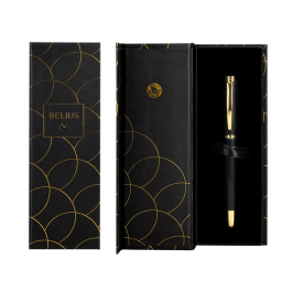 Belius Passion d'or Pluma Estilográfica Aluminio Negro y Dorado Tinta Azul Caja de Diseño M