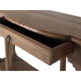 Giner y Colomer Consola Tallada a Mano en Madera de Teca Reciclada, Avellana Envejecida, 48 cm