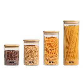 Quttin Tarro Cuadrado de Boro con Tapa de Bambú 10 cm x 27 cm 2150ml