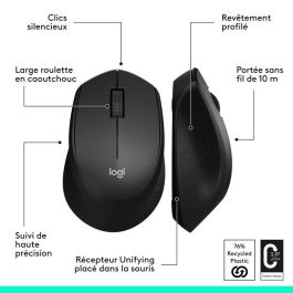 Logitech M330 Silent Plus Ratón Óptico Inalámbrico Silencioso, 1000 dpi, USB 2.4GHz, Ergonómico, 24 Meses Batería, Negro