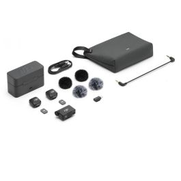DJI Mic Mini (2TX+1RX+Charging Case) Micrófono Omnidireccional con Receptor de Cámara y 2 Transmisores, 400m de Alcance