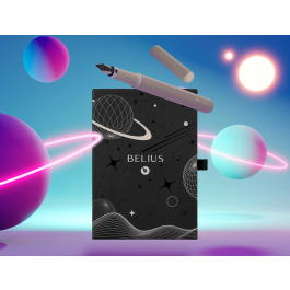 Belius Pluma y Funda Space B Minimalista Gris Tinta Azul Caja Diseño Similpiel M