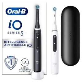 Oral-B iO 5 Cepillos de Dientes Eléctricos Pack 2 Unidades Blanco y Negro con 2 Cabezales