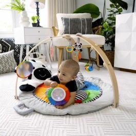 Baby Einstein Alfombra de juego Zen's Activity Milestones con barra de madera, juguetes multisensoriales, desde el nacimiento