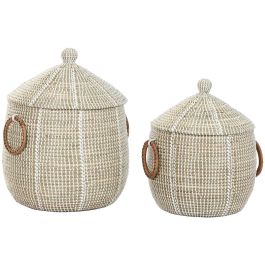 DKD Home Decor Cesta Decorativa Boho Hecha a Mano de Seagrass y Ratan Natural y Blanco Set de 2, 41x41x59 cm Precio: 124.50000002. SKU: B1KJT2VLBJ