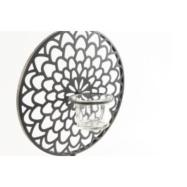 DKD Home Decor Portavela Vintage Marron Negro Metal Cristal Madera 20 x 36 x 20 cm