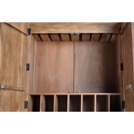 Giner y Colomer Mueble Botellero de Madera Maciza de Acacia con Detalles Tallados a Mano, Color Marrón Natural y Negro, 160 x 100 x 40 cm