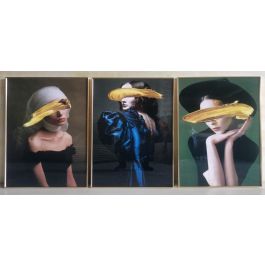 DKD Home Decor Cuadro Moderno Mujer Moderna Negro Dorado Aluminio MDF 80 x 60 cm (3 Unidades) Precio: 99.30228. SKU: S3028613